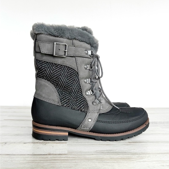 Rock & Candy Danlea Grey Faux Fur Lace Up Winter Snow Boots Women’s 8.5 - Picture 2 of 12